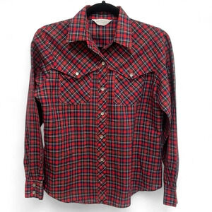 Vintage 80s Cheryl Tiegs Plaid Pearl Snap shirt with front pockets size 12